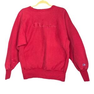 Vtg 80s Champion Reverse Weave Crew Neck Sweatshirt Men Size L Red Spell Out USA